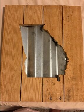 State Silhouette Wood Wall Art in Natural Wood and Silver